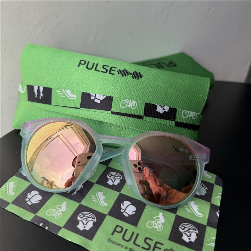 Óculos Pulse redondo com lente rosa espelhada